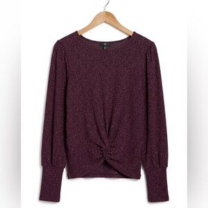 Iz Byer NWOT Wine Knit Twist-Hem Long Sleeve Top